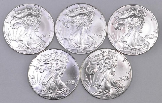 Group of (5) American Silver Eagle 1oz.