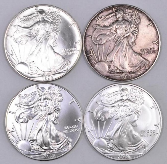 Group of (4) American Silver Eagle 1oz.