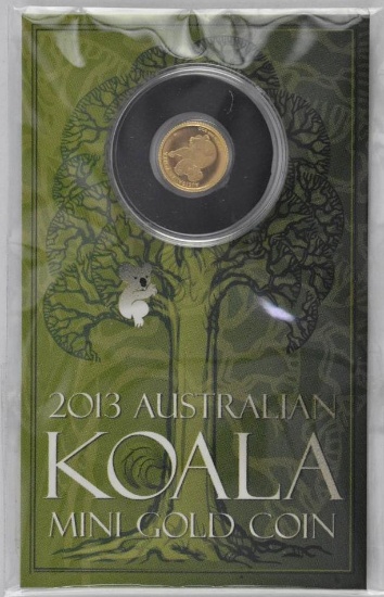 2013 $2 Australian Koala 0.5 Grams .9999 Fine Gold Round.