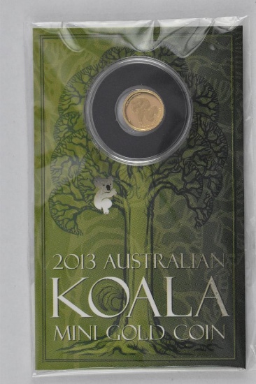 2013 $2 Australian Koala 0.5 Grams .9999 Fine Gold Round.
