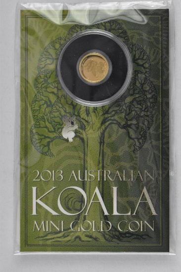 2013 $2 Australian Koala 0.5 Grams .9999 Fine Gold Round.