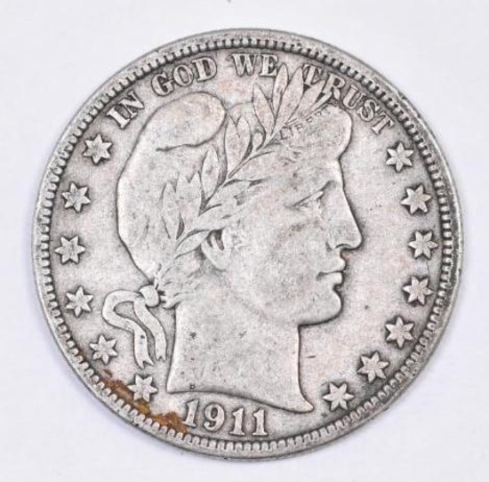 1911 D Barber Silver Half Dollar.