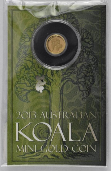 2013 $2 Australian Koala 0.5 Grams .9999 Fine Gold Round.