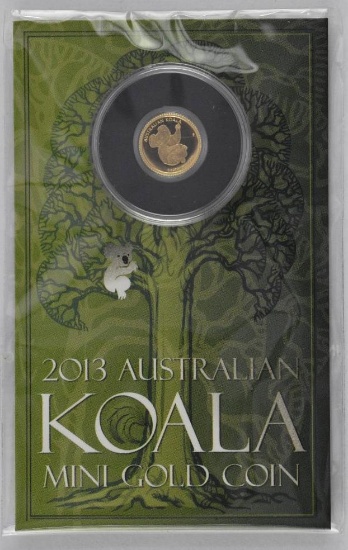 2013 $2 Australian Koala 0.5 Grams .9999 Fine Gold Round.