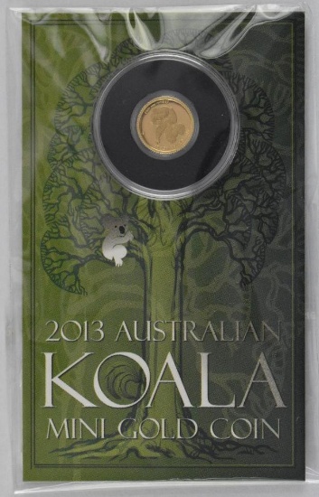 2013 $2 Australian Koala 0.5 Grams .9999 Fine Gold Round.