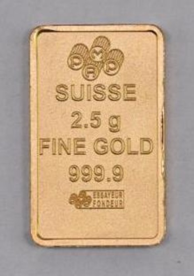 PAMP Suisse 2.5 Grams .9999 Gold Ingot / Bar.