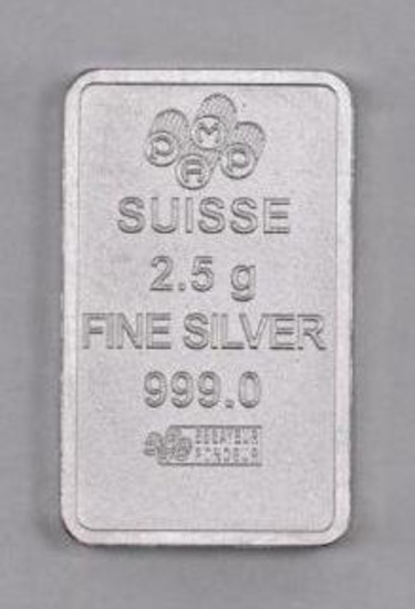 PAMP Suisse 2.5 Grams .999 Silver Ingot / Bar.
