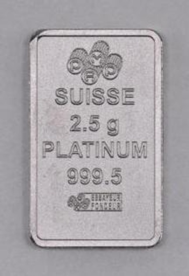 PAMP Suisse 2.5 Grams .9995 Fine Platinum Ingot / Bar.