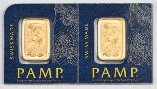 Group of (2) PAMP Suisse 1 Gram .9999 Fine Gold Ingot Bar.