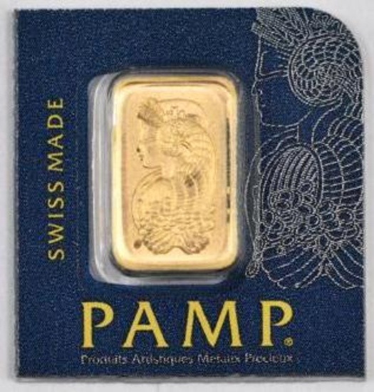 PAMP Suisse 1 Gram .9999 Fine Gold Ingot Bar.