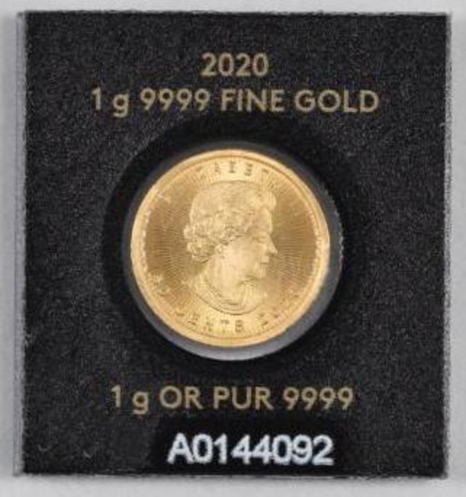 2020 Canada 50 Cents 1 Gram .9999 Fine Gold Round.