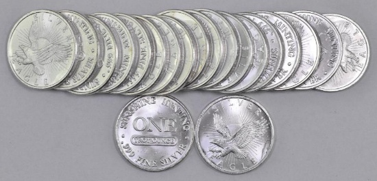 Group Of (20) Sunshine Minting 1oz. .999 Fine Silver Rounds.