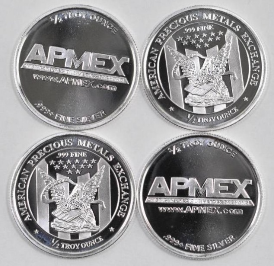 Group of (4) APMEX 1/2oz. .999 Fine Silver Rounds.
