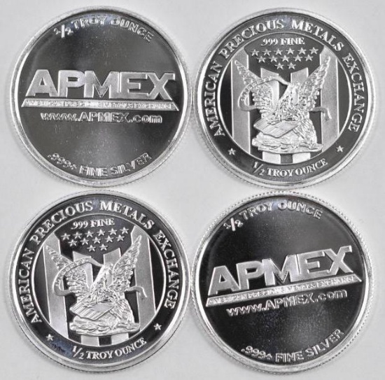 Group of (4) APMEX 1/2oz. .999 Fine Silver Rounds.