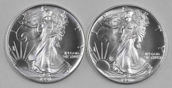 Group of (2) 1991 American Silver Eagles.