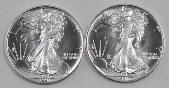 Group of (2) 1991 American Silver Eagles.