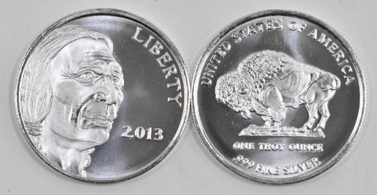 Group of (2) 2013 Indian / Buffalo 1oz. .999 Fine Silver Round.