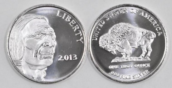 Group of (2) 2013 Indian / Buffalo 1oz. .999 Fine Silver Round.