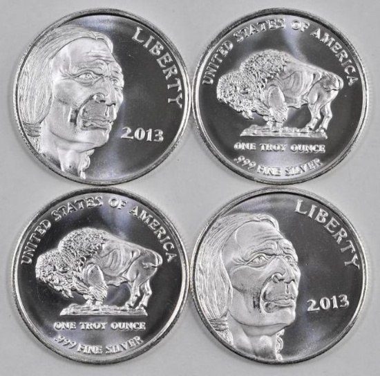 Group of (4) 2013 Indian / Buffalo 1oz. .999 Fine Silver Round.