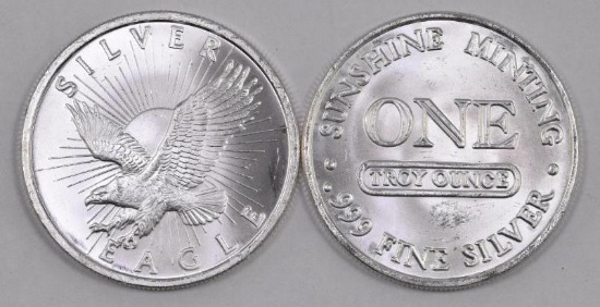 Group of (2) Sunshine Minting Eagle 1oz. .999 Fine Silver Rounds.