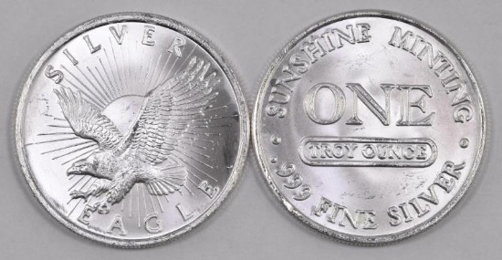 Group of (2) Sunshine Minting Eagle 1oz. .999 Fine Silver Rounds.