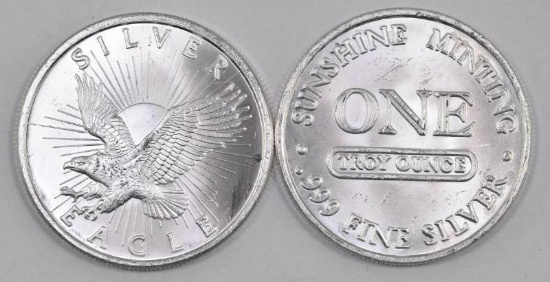 Group of (2) Sunshine Minting Eagle 1oz. .999 Fine Silver Rounds.