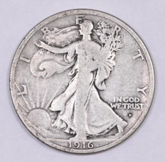 1916 D Walking Liberty Silver Half Dollar.