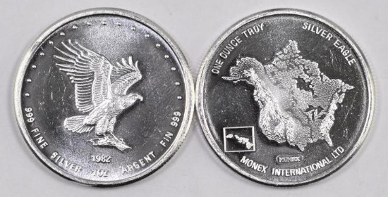 Group of Vintage (2) 1982 Monex International 1oz. .999 Fine Silver Rounds.
