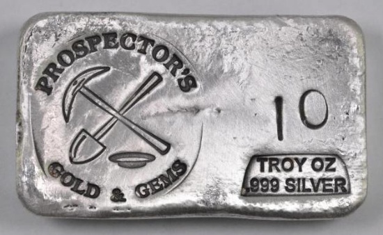Prospector's Gold & Gems 10oz. .999 Fine Silver Ingot / Bars.