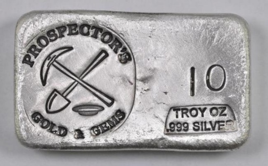 Prospector's Gold & Gems 10oz. .999 Fine Silver Ingot / Bars.