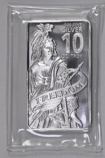Freedom Design 10oz. .999 Fine Silver Ingot / Bar.