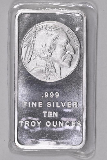 Buffalo Design 10oz. .999 Fine Silver Ingot / Bar.