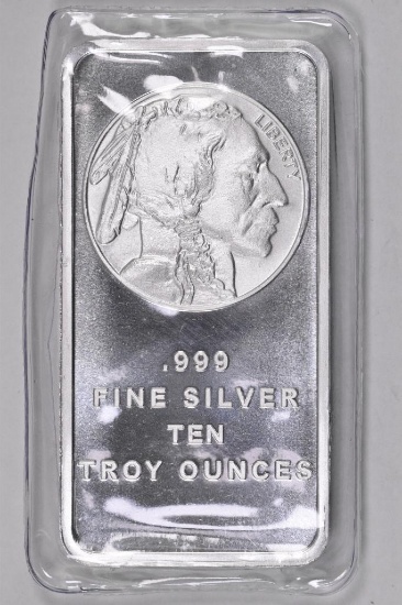Buffalo Design 10oz. .999 Fine Silver Ingot / Bar.