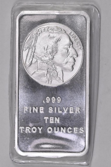 Buffalo Design 10oz. .999 Fine Silver Ingot / Bar.