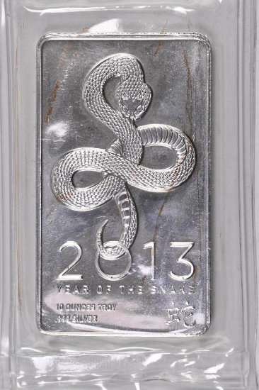 2013 Year of the Snake 10oz. .999 Fine Silver Ingot / Bar.