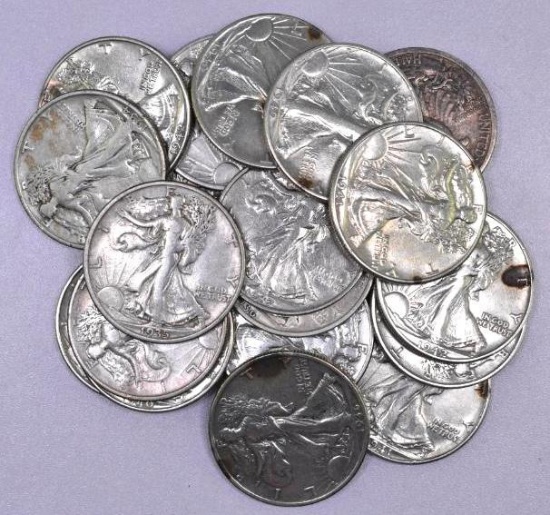 Group of (20) Walking Liberty Silver Half Dollars.