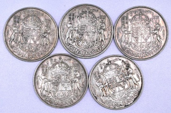 Group of (5) Canada 50 Cents Silver.