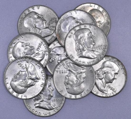 Group of (10) Franklin Silver Half Dollars.