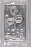 2013 Year of the Snake 10oz. .999 Fine Silver Ingot / Bar.