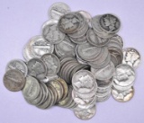 Group of (100) Mercury Silver Dimes.