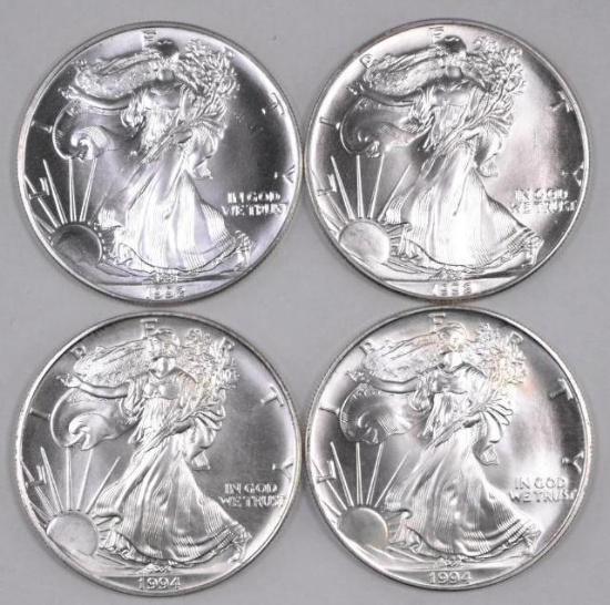 Group of (4) American Silver Eagle 1oz.