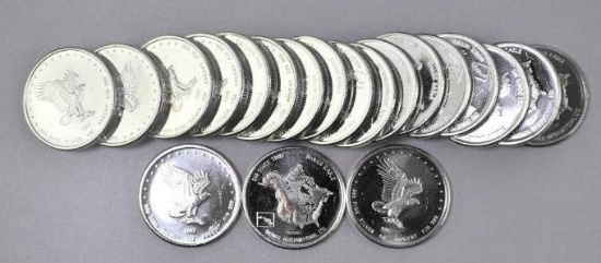 Group of (20) Vintage 1982 Monex 1oz. .999 Fine Silver Rounds.