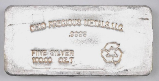 Ohio Precious Metals, Inc. 100oz. .9995 Fine Silver Ingot / Bar.