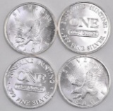 Group of (4) Sunshine Minting 1oz. .999 Fine Silver Rounds.