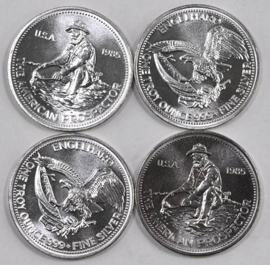 Group of (4) Engelhard Prospector .999 Fine Silver Rounds.