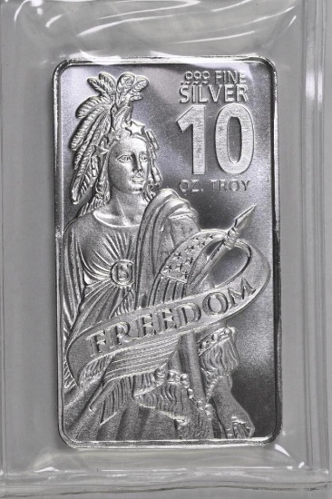 Freedom Design 10oz. .999 Fine Silver Ingot / Bar.