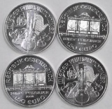 Group of (4) Austria Philharmonic .999 Fine Silver Rounds.