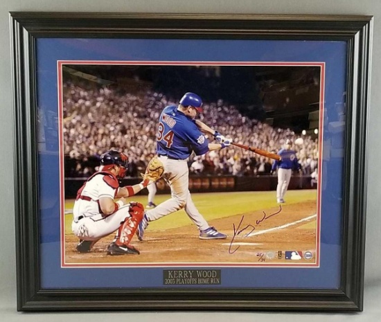 Framed Signed Kerry Wood 2003 Playoffs home run photograph