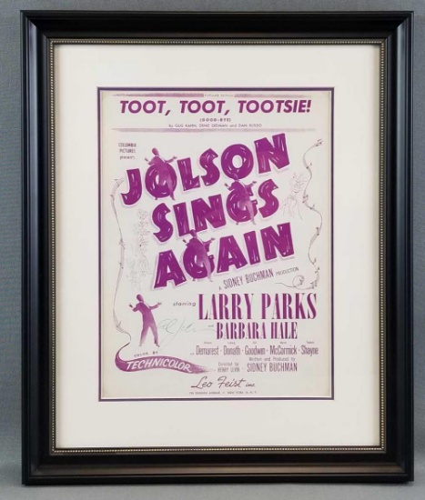 Signed framed Al Jolson vintage sheet music