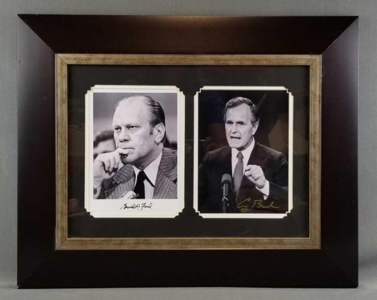 Signed framed photographs Gerald Ford, George Bush
